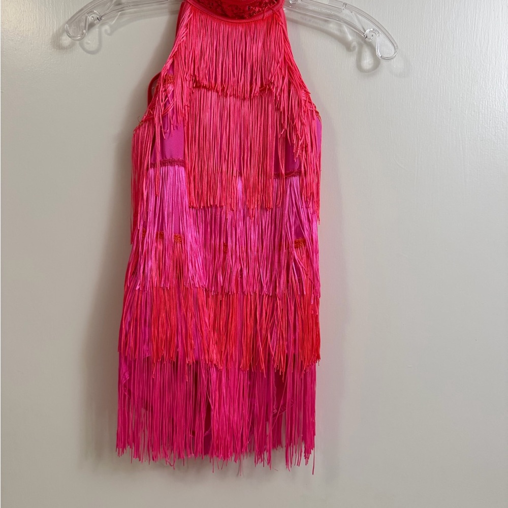 Vibrant Pink Fringe Halter Dress